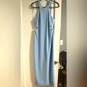 Calvin Klein Light Blue Cutout Halter Gown